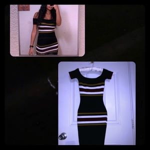 off the shoulder striped dress